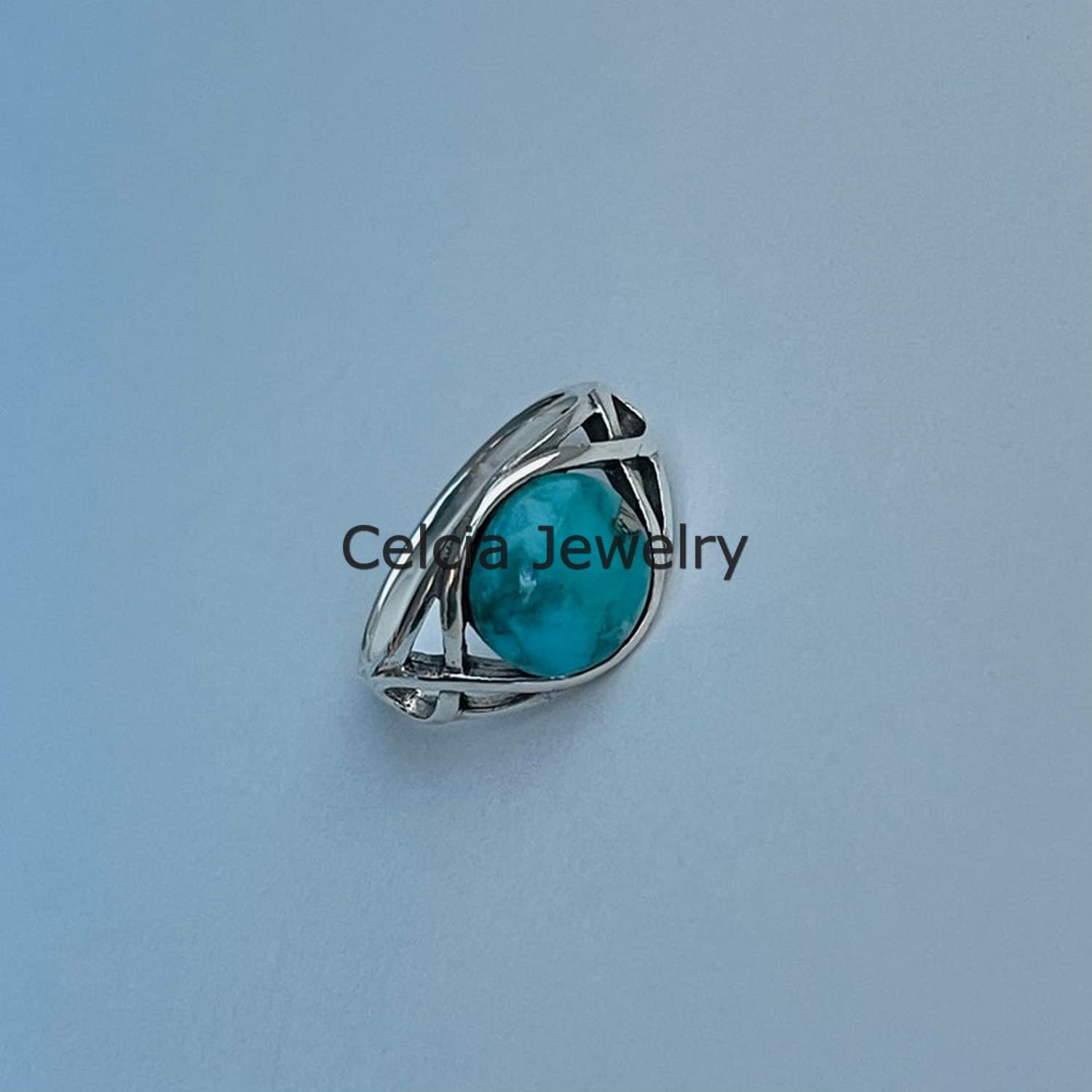 Anillo redondo de piedra preciosa turquesa natural, anillo infinito interior de plata de ley sólida, anillo bohemio, anillo del día de la madre, regalos para mamá