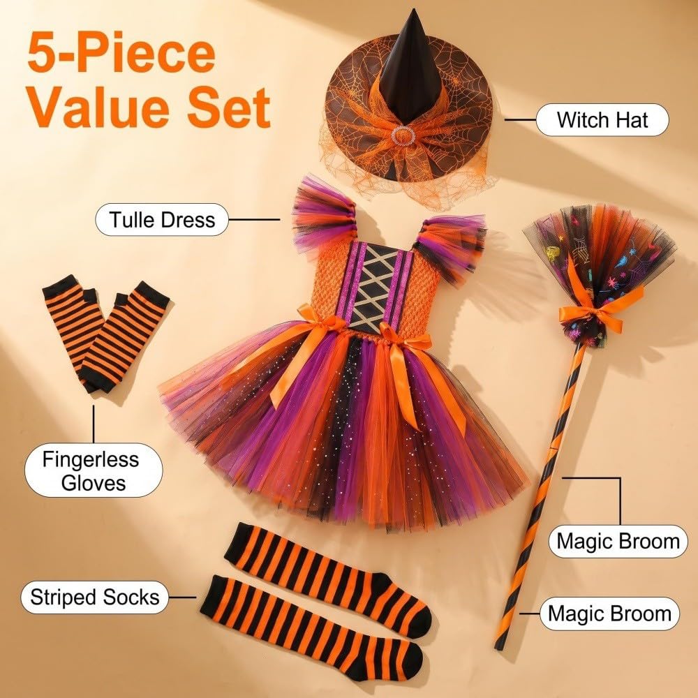 Hexenkostüm Kind Halloween Kostüme Kinder Halloween Hexenkleid Mit Hut Set Mit Hut Besen Rock Und Umhang Sommerkleid Mädchen Kleid Party Karnevalskostüme Für Halloweens Cosplay