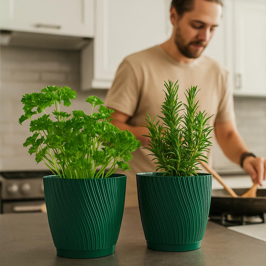Home Garden Ornaments Plant Pots Indoor, Set of 2 with Drainage & Saucer Swing Indoor Plant Pot - Image 2