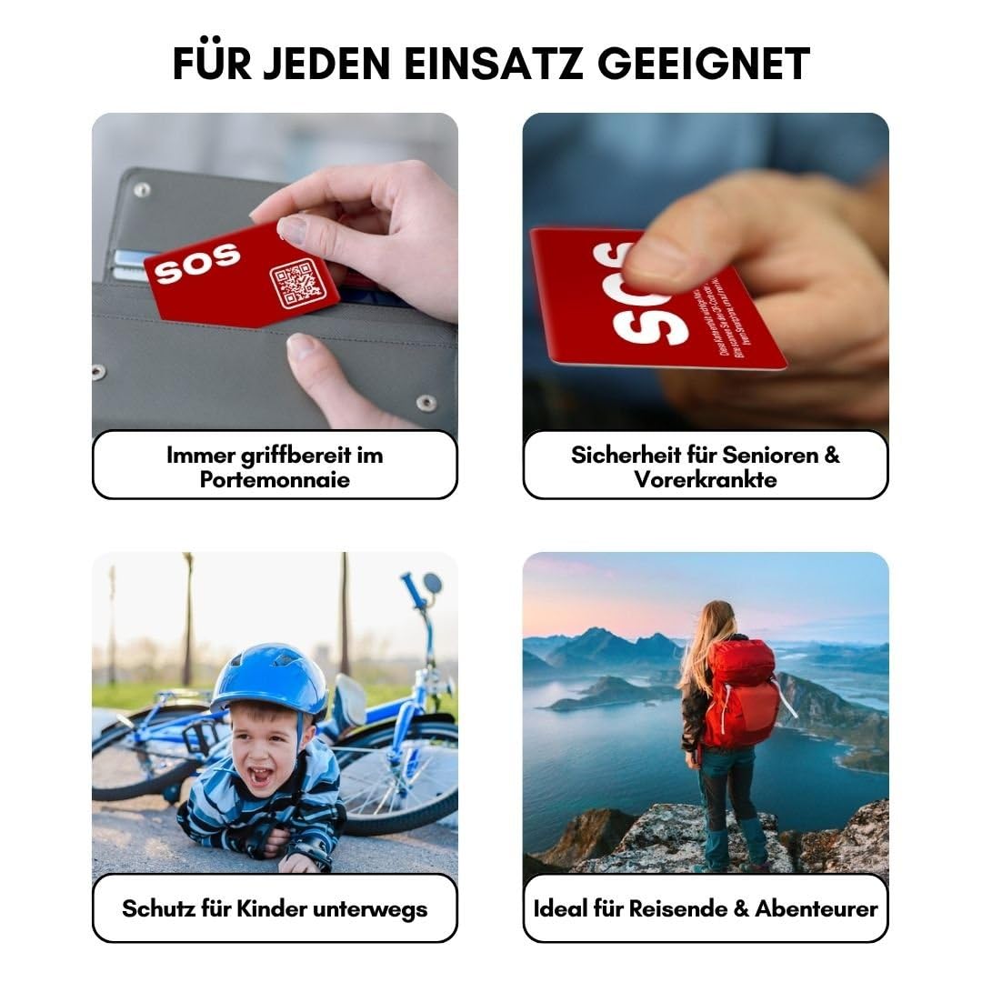 SOS Notfallkarte mit Notfallprofil – NFC & QR Code – deutsche HelpMee® Marke – Für Senioren, Sportler, Urlaub, Ausflüge – weltweit abrufbare Infos mit allen Smartphones