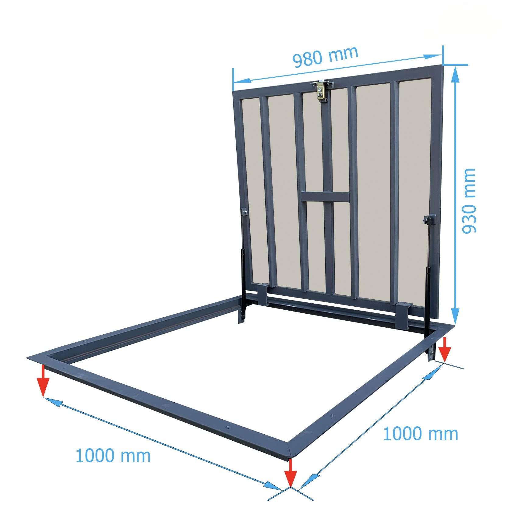 Właz Podłogowy 600 x 900 mm - Właz do Piwnicy Rewizyjny Podłogowy - Metalowa Pokrywa z Amortyzatorem Gazowym i Uchwytem Oraz Gumową Uszczelką