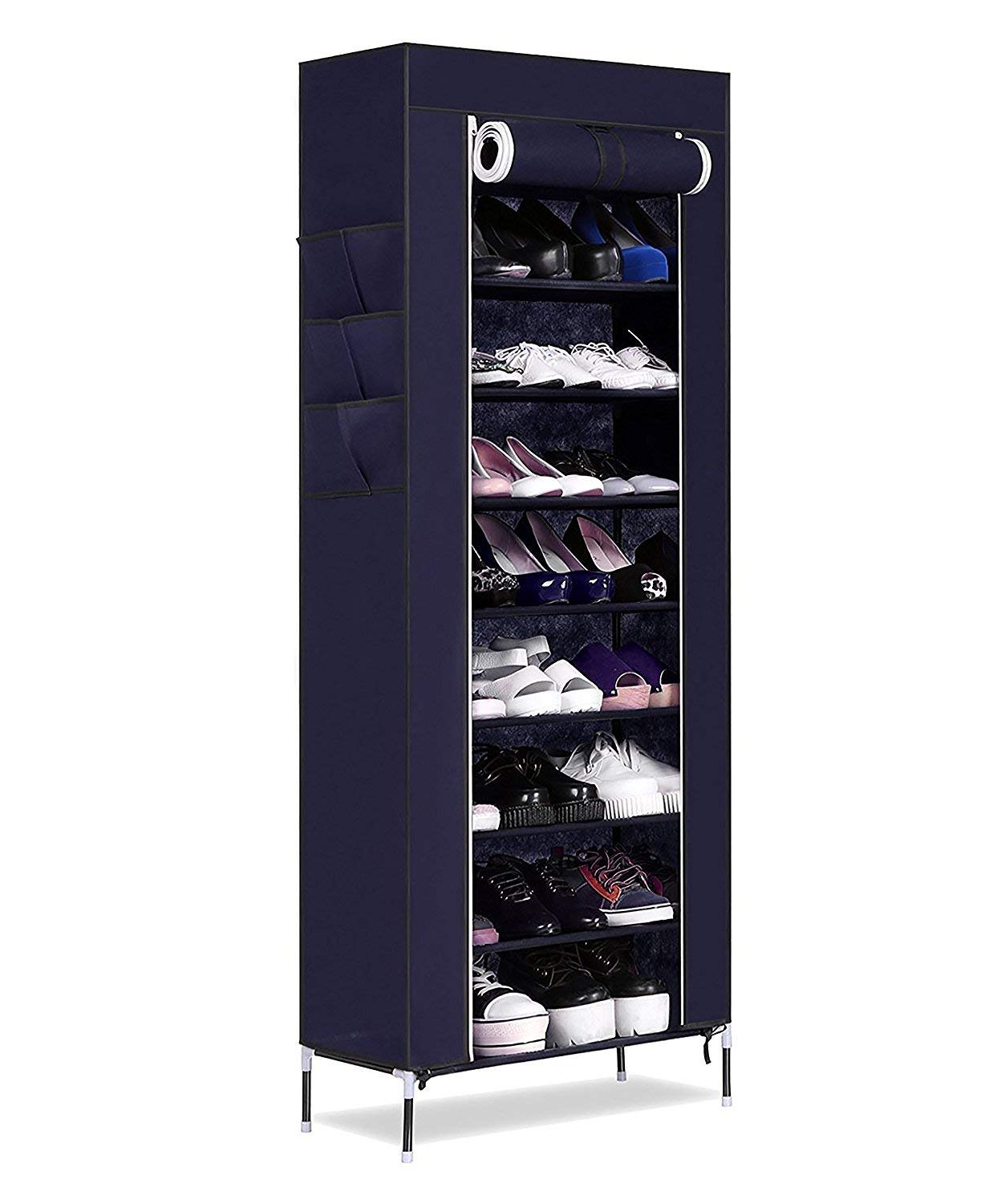 shoe tiers on Zizer Home 6 Tiers Multi Purpose Shoe Storage Organizer Cabinet Tower Racks With Iron And Nonwoven Fabric And Zippered Dustproof Cover Standard Size Navy Buy Online In Gibraltar At Gibraltar Desertcart Com Productid