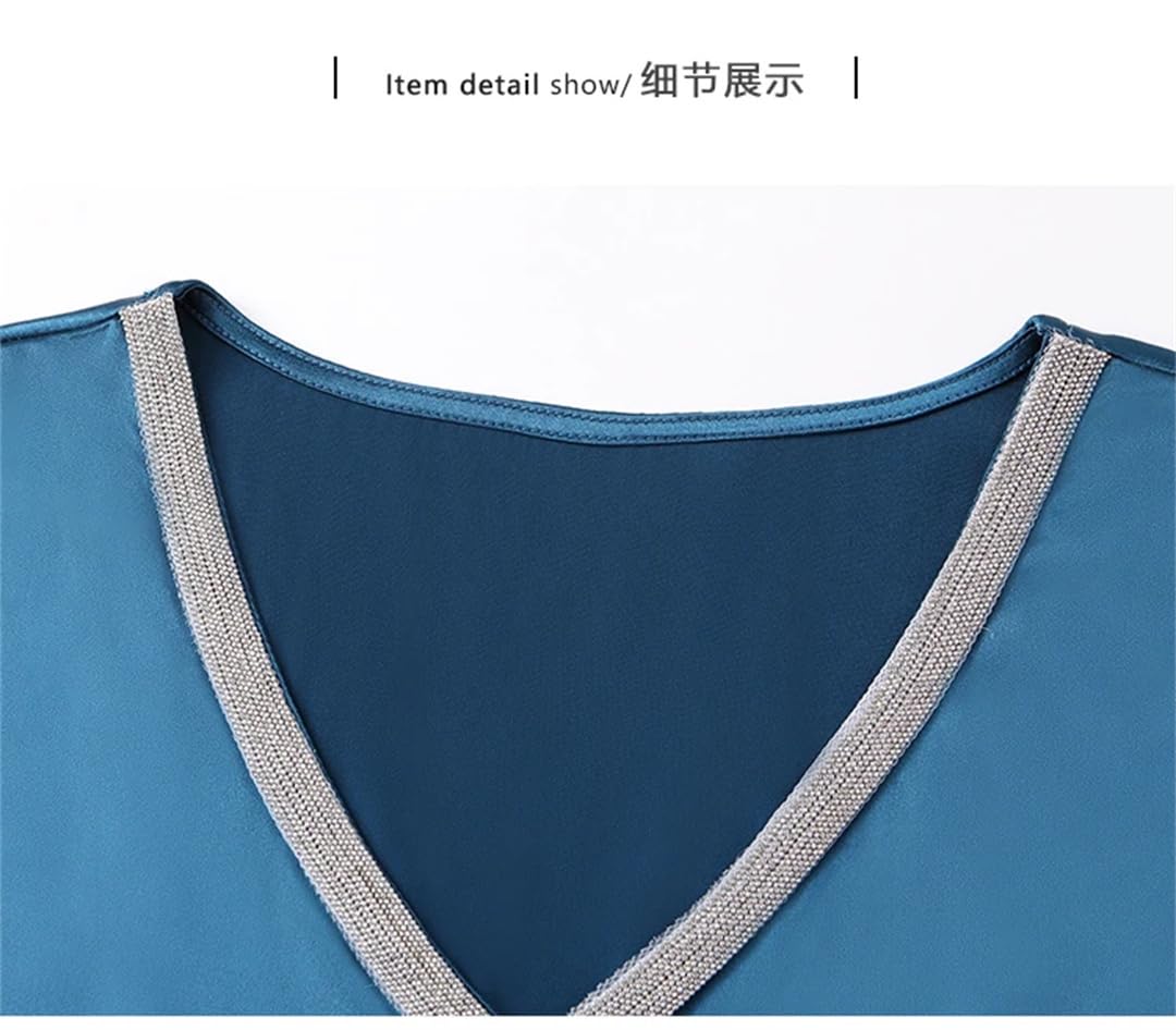 Camicetta da donna in seta, senza maniche, estiva, scollo a V, stile casual