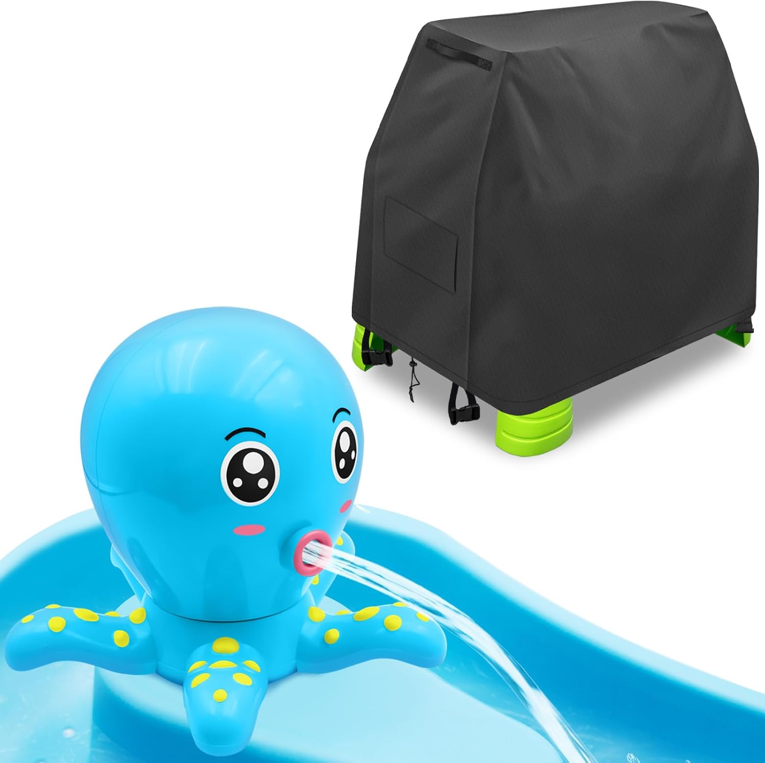 Water Table Pump and Cover Set, Octopus Battery Powered Water Pump & Waterproof Water Table Cover for Step2 Rain Showers Splash Pond, Summer Outdoor Water Play Accessories for Kids