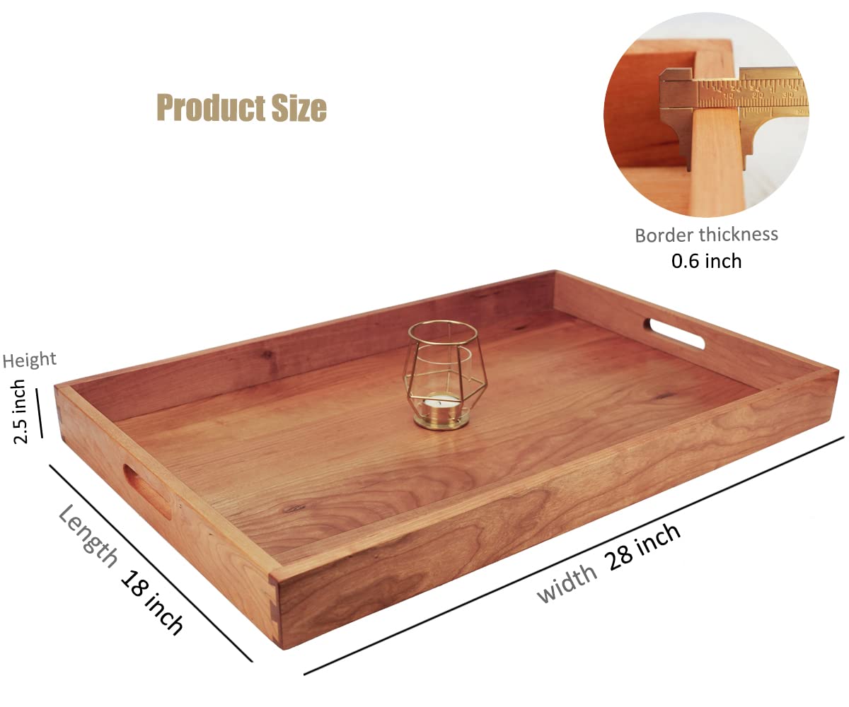 Plateau ottoman rectangulaire extra large en bois de cerisier avec poignées, pour servir le thé, le café ou le petit déjeuner au lit, 71 x 45 cm