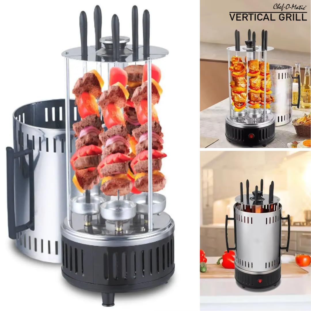 Vertical Gril, Rôtissoire verticalee, 1000w, capacité pour 6 brochettes. Rotation automatique à 360º, facile à nettoyer, Barbecue, Four électrique, brochettes, Kebab