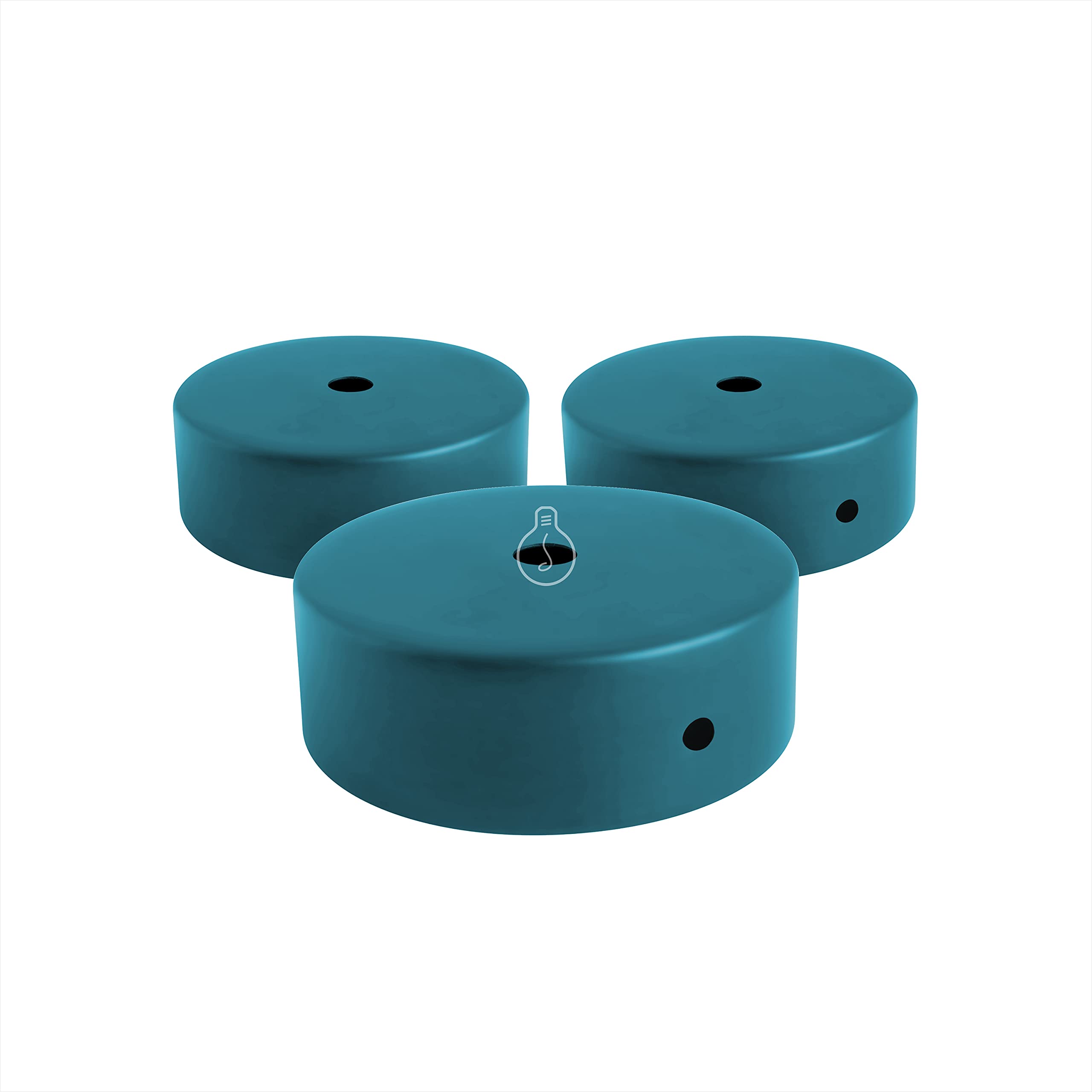 AMARCORDS - 3 Metal Chandelier Rosettes, Color Petroleum, lamp Ceiling Canopy Complete with Cable clamp Accessories, Screws and Ceiling Bracket. Diameter 77mm Height 26mm