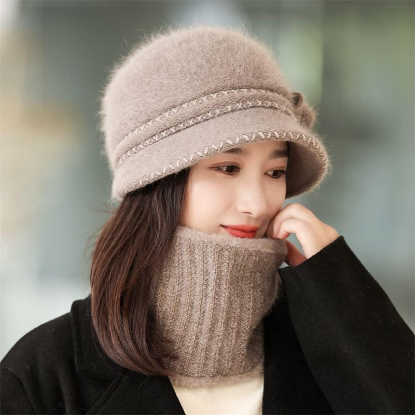 [MangjiaoBH] ニット帽 レディース 裏起毛 つば付き ニット 帽子 ニットキャップ シンプル キャップ 冬 防寒 ボア