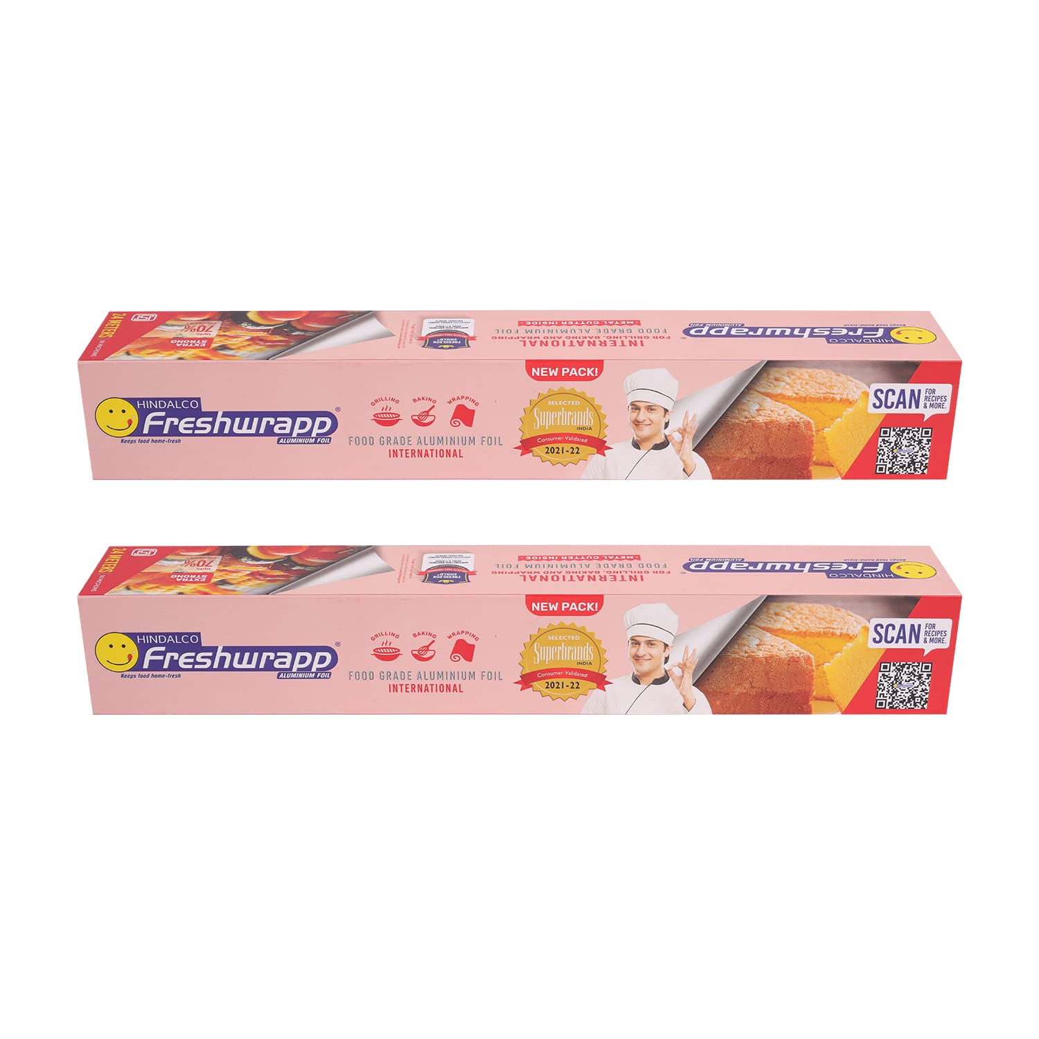 Hindalco Freshwrapp International Aluminium Foil 24 Meters, 18 microns (Pack of 2) |Food Packing, Wrapping , Storing , Serving and Cooking (Baking , Grilling , Roasting, Freezing)