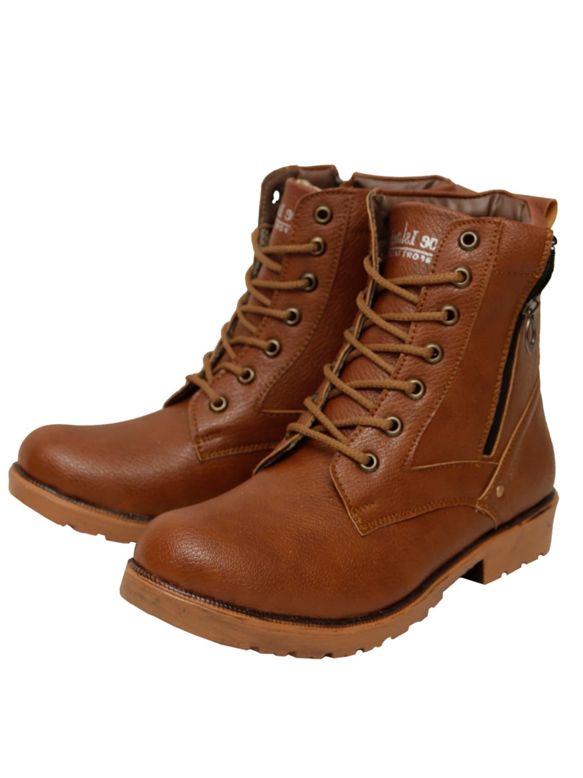 Leatherette Tan Brown Edition Zipper Heavy Duty High Ankle Length Long Boots for Men (HB9711)