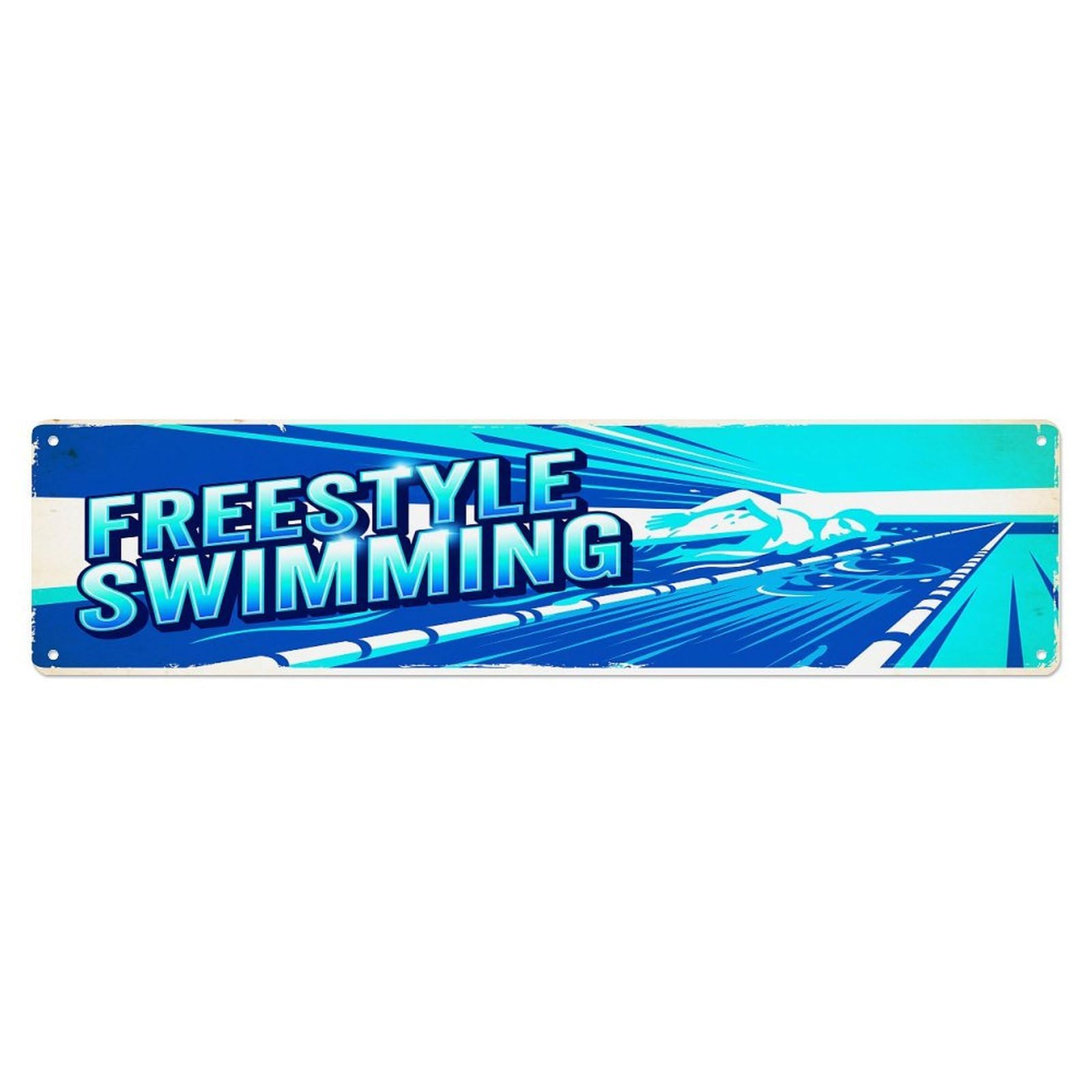 Cmhok Vintage Style Vintage Freestyle Swimming Outdoor Activity Sports Metal Tin Sign Wall Decor For Cafe, Club, Garden Metal Poster 4X16inch