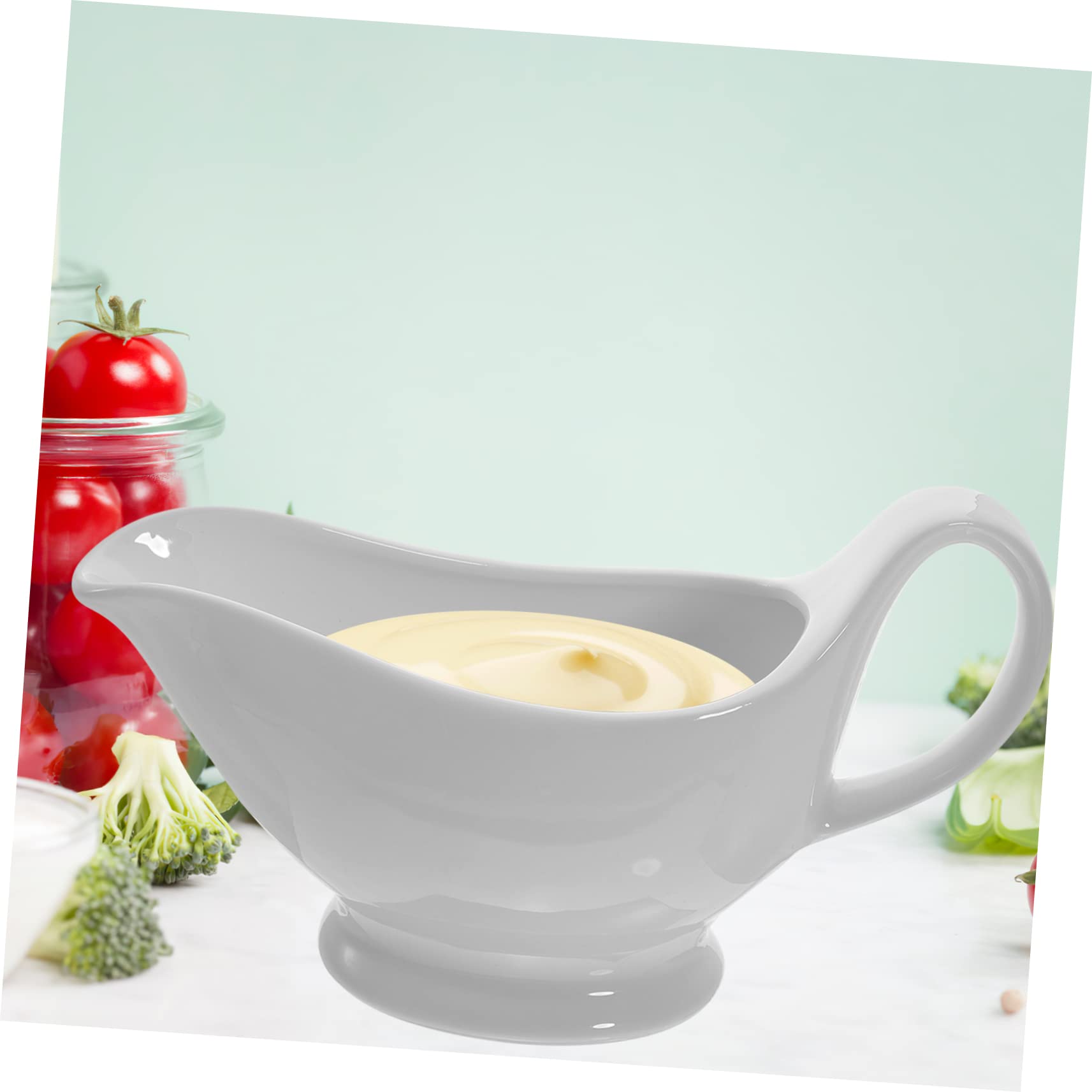 GLEAVI Porcelain Gravy Boat Sauce Container Lid for Condiments Dressings Soup 1pc