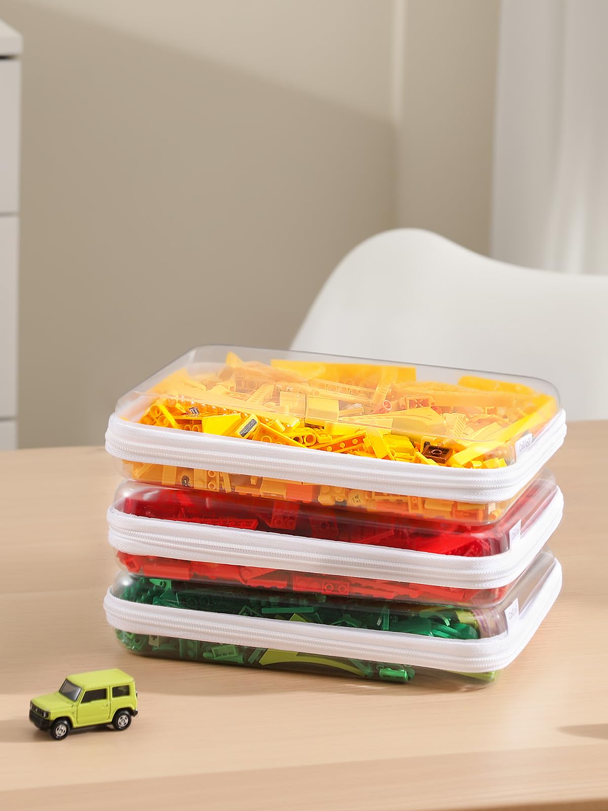 CoiiJoii 3 fundas grandes transparentes con cremallera para organizar pañales, bolsa de cosméticos impermeable, organizador de juguetes para niños, estuche para lápices.