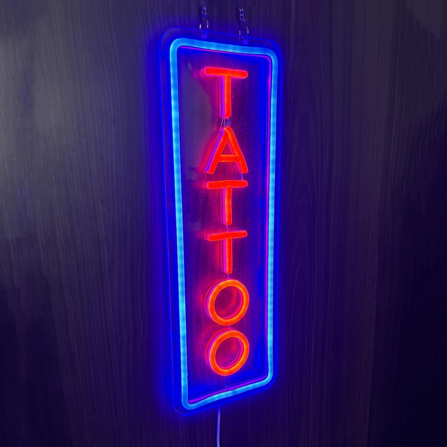 Insegna al Neon Dimmerabile con Tatuaggio, LED Riutilizzabile in Acrilico Blu con Dimmer per Saloni di Tatuaggi, Studio, Targa per Negozi, Regali per Amici, 40 x 15cm (Blu+Rosso)