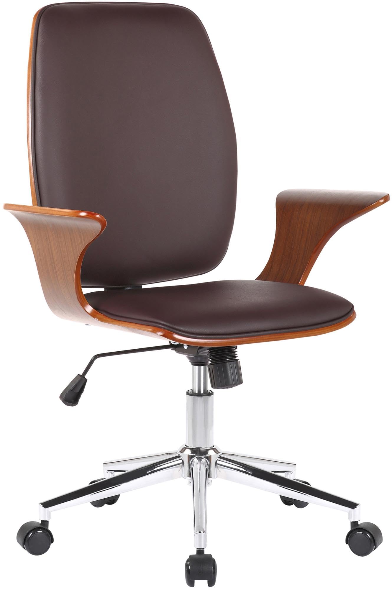 CLP Silla De Oficina Burbank Giratoria En Tela o Polipiel I Silla Ejecutiva con Ruedas, Estructura De Madera & Base De Metal, Color:Nuez/marrón, Material de Base:Cuero Sintetico