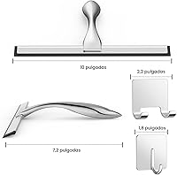 Vista 2 de Escobilla de ducha multiusos de acero inoxidable para puerta de vidrio de ducha con 2 ganchos adhesivos, herramienta de limpieza de baño, limpiador