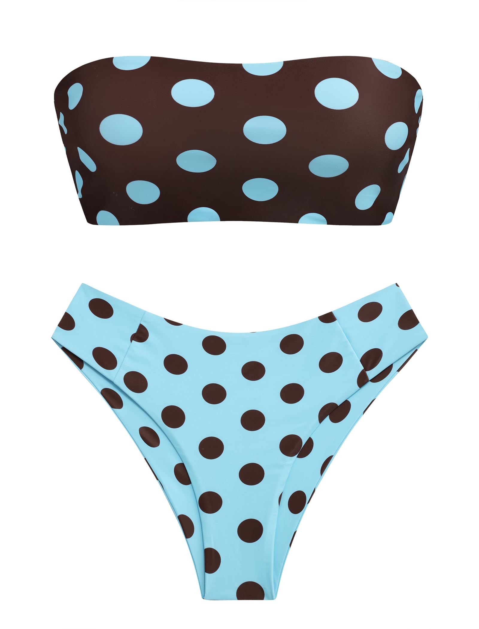ZAFUL Women's High Cut Bandeau Bikini Set Strapless 2 Pieces Bathing Suit
