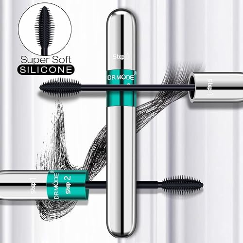 Miniatura 8 de Máscara de pestañas de longitud negra, impermeable, 2 en 1, 4D, fibra de seda, 5 veces más larga, aspecto natural y falso efecto en un maquillaje de