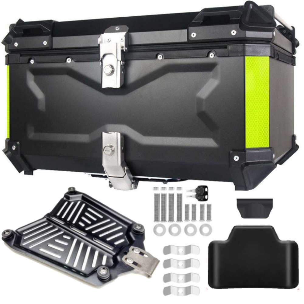Generico BAULETTO MOTO SCOOTER 62LTR NERO EFFETTO ALLUMINIO CON PIASTRA UNIVERSALE E SCHIENALE CHIUSURA ANTIFURTO MATERIALE ABS