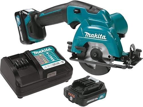 Sierra circular inalámbrica Makita con batería de iones de litio CXT de 12V Max 3-38 pulgadas color verde azulado SH02Z