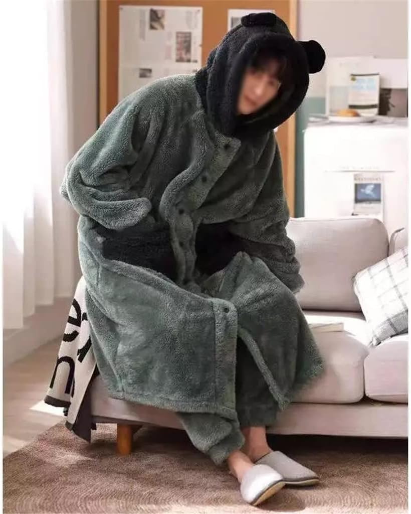 Coral Fleece Nightgown Men's Winter Size Nightgown Suit Thicken Warm Bathrobe Male Pajama Set Robes Sets