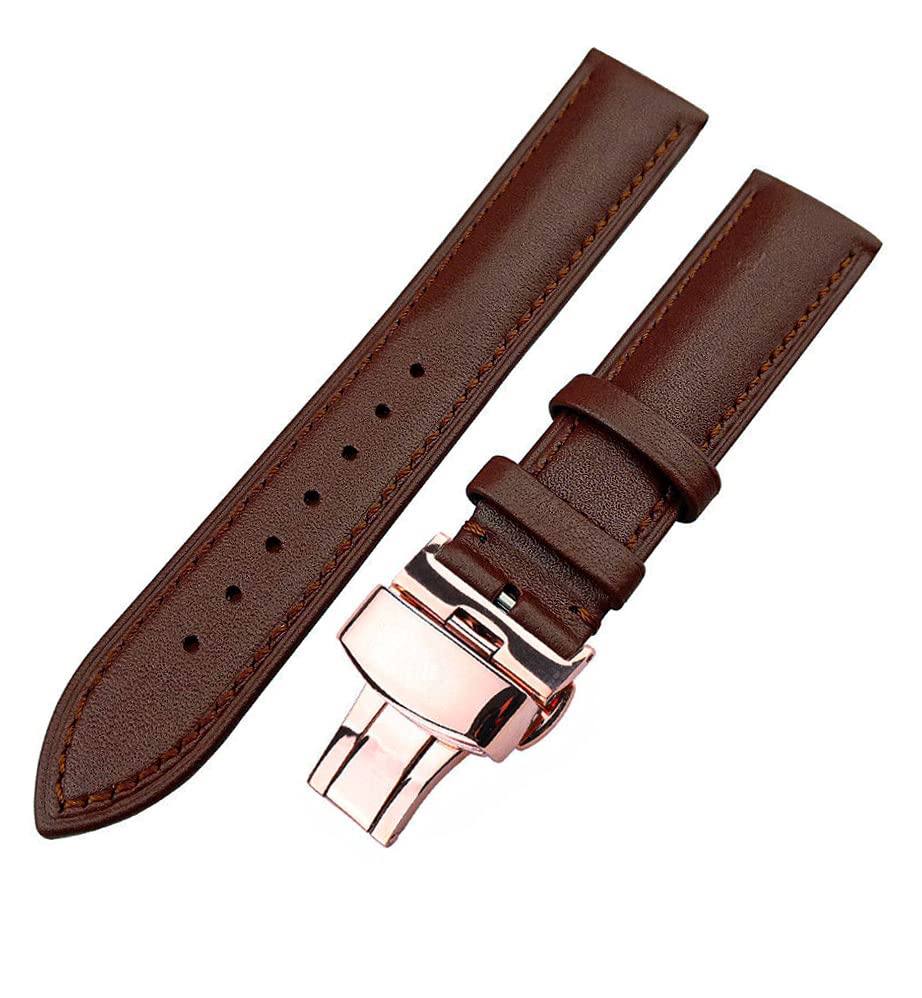 EwatchAccessories 19mm Genuine Leather Brown Butterfly Watch Band Strap Rose Deployment Buckle Clasp (B0BS9P69CD) Amazon Price History, Amazon Price Tracker