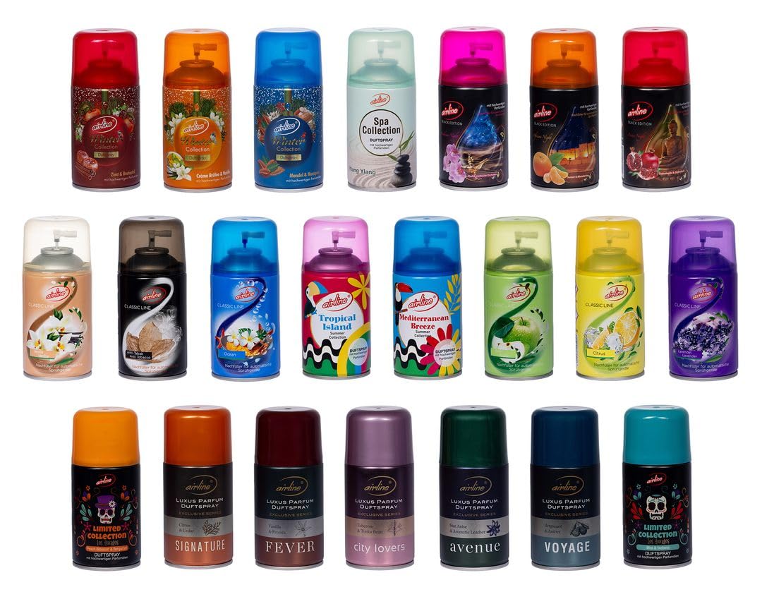 Laro Exklusiver Ruum/Airline Mix 24 Stk Verschiedene Hochwertige Düfte Nachfüller für Automatische Spender Raumduft 250ml pro Dose