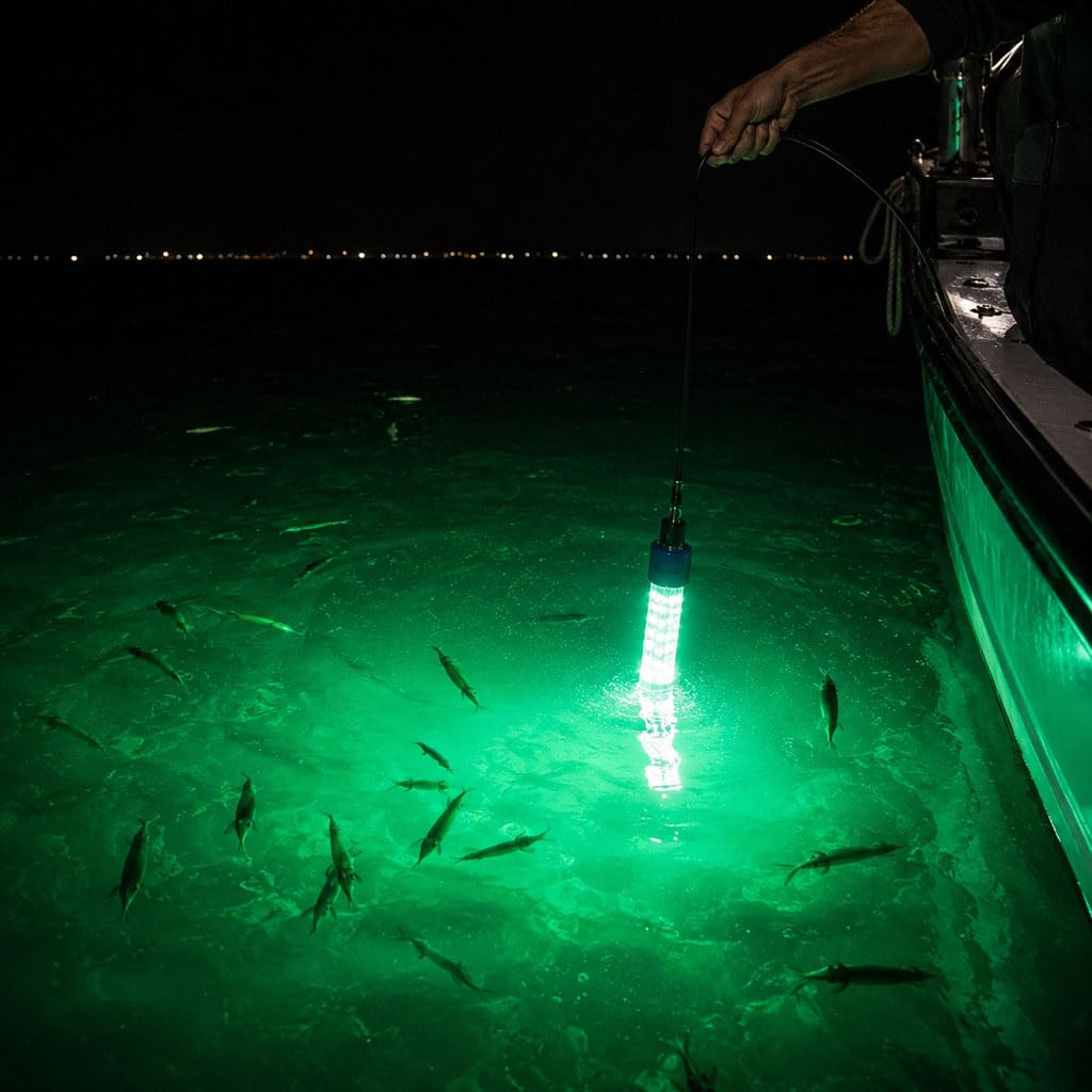 AKAMI LED UNDERWATER FISHING LIGHT Lampada a LED per Pesca Calamari e Seppie - Luce di profondità a Luce Verde o Bianca - Pesca Notturna dalla Barca FINO A 100mt
