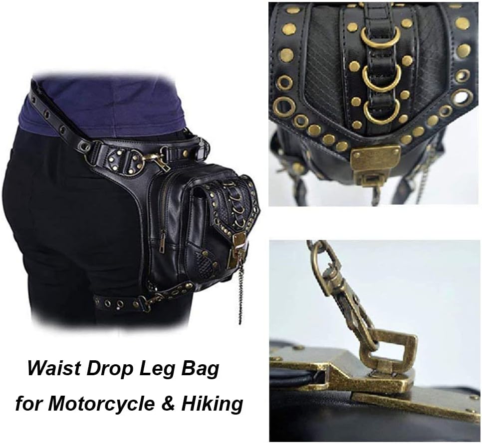 Steampunk Crossbody Shoulder Bag Messenger Gothic Waist Fanny Pack Chain Drop Leg Hip Holster Belt Purse Pouch