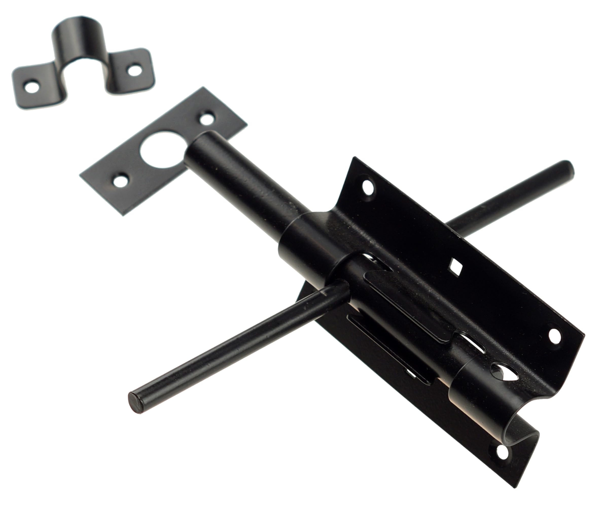Zasuwa drzwiowa dwustronna 100 mm czarna, do furtki i drzwi, antywłamaniowa, metalowa