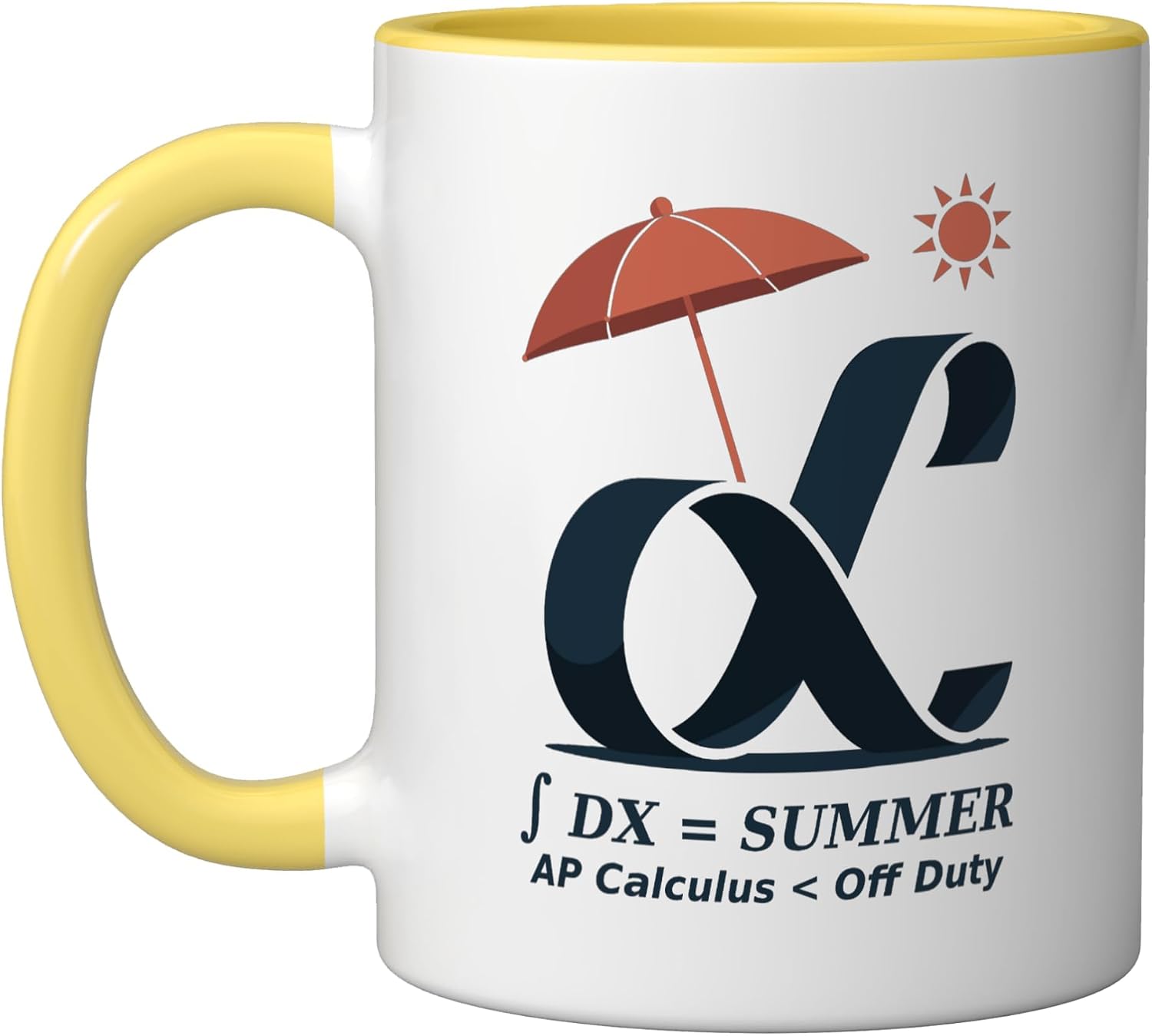 AP Calculus Summer Integral Math Teacher Vacation Humor Fun Ceramic Mug, Yellow/White, 11oz