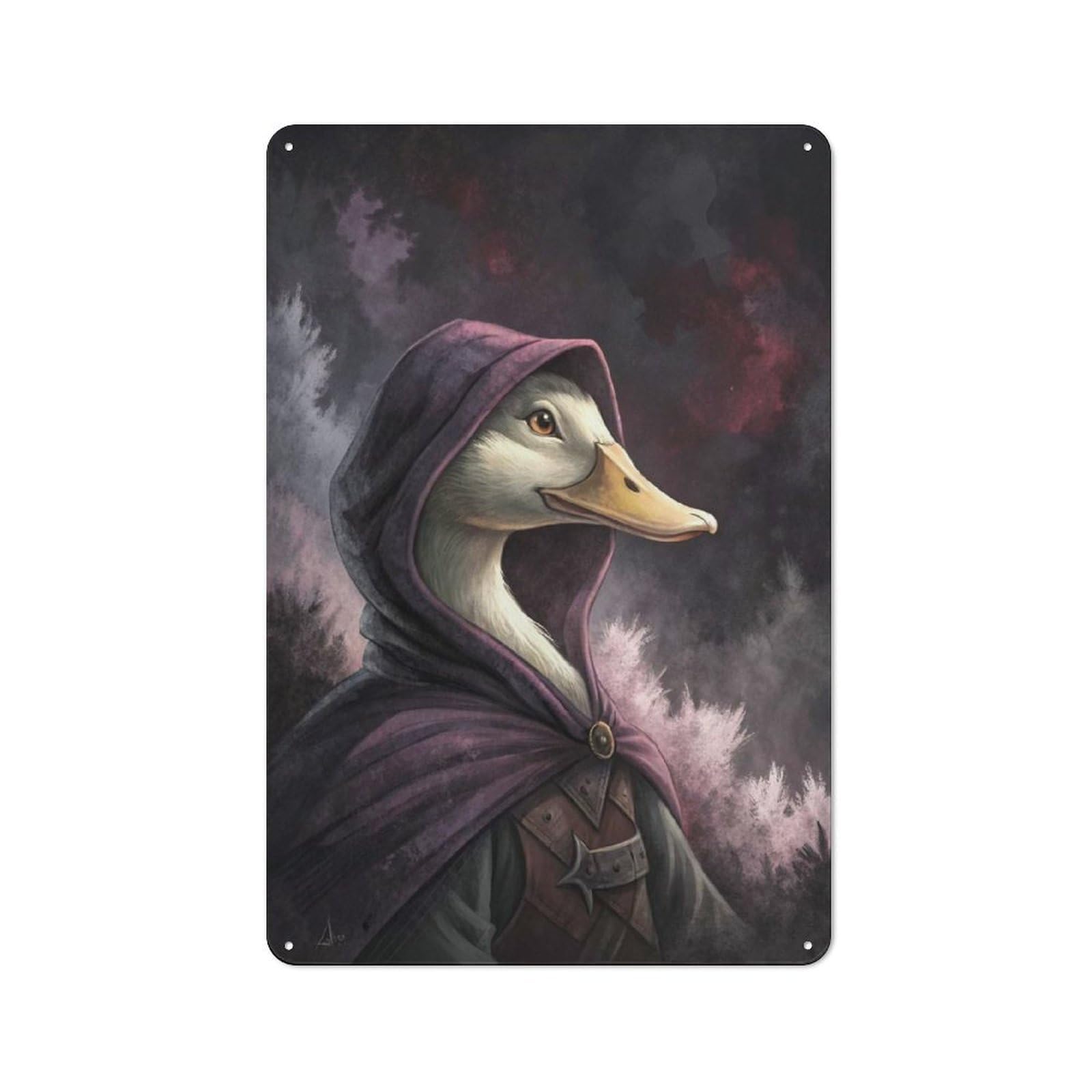Junmoney Style-21 Mysterious Duck In A Hooded Cloak Decorative Tin Sign 30X20cm, Distressed Look Vintage Wall Decor For Lounge, Study, Pub Or Wall Gallery