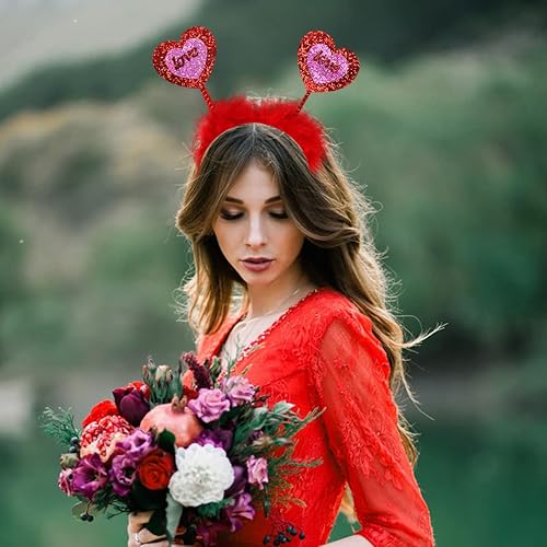 Miniatura 7 de CIVFCRT Diademas de corazón para el día de San Valentín bandas para el cabello con corazón con purpurina y diademas de felpa para fiestas de