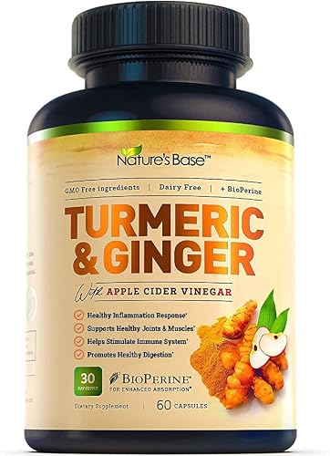 Turmeric Curcumin Supplement with Ginger & Apple Cider Vinegar - BioPerine Black Pepper, Tumeric & Ginger - 95% Curcuminoids & Joint Supplement - Antioxidant Tumeric Supplements Capsules 