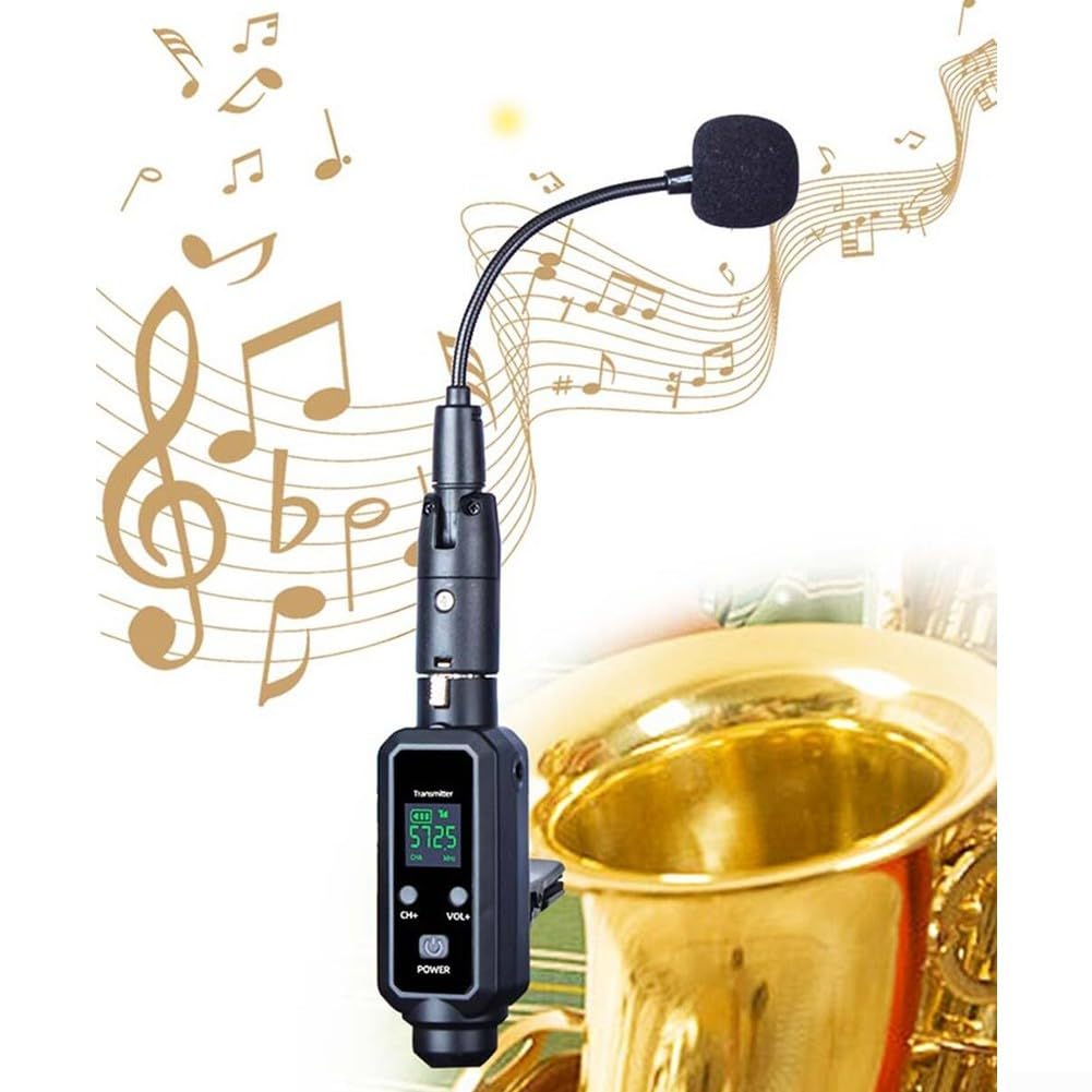 Sistema Microfonico Wireless UHF per Sassofono 16 Canali Bassa Latenza Alta Sensibilità Metallo 95x25mm per Musicisti Performance dal Vivo (Uno a uno)