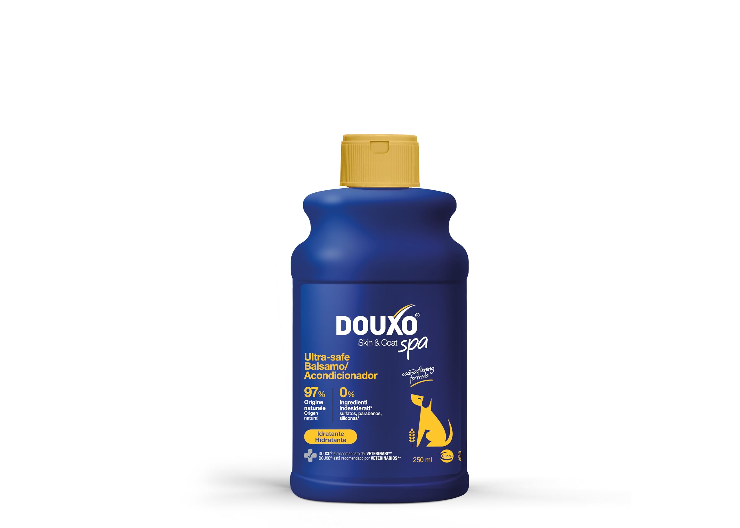 DOUXO® Skin & Coat SPA Ultra-Safe Hafer-Balsam für Hunde, 250 ml. Sanft entwirrt, belebt das Fell und spendet der Haut Feuchtigkeit und hinterlässt EIN weiches, seidiges und glänzendes Fell.