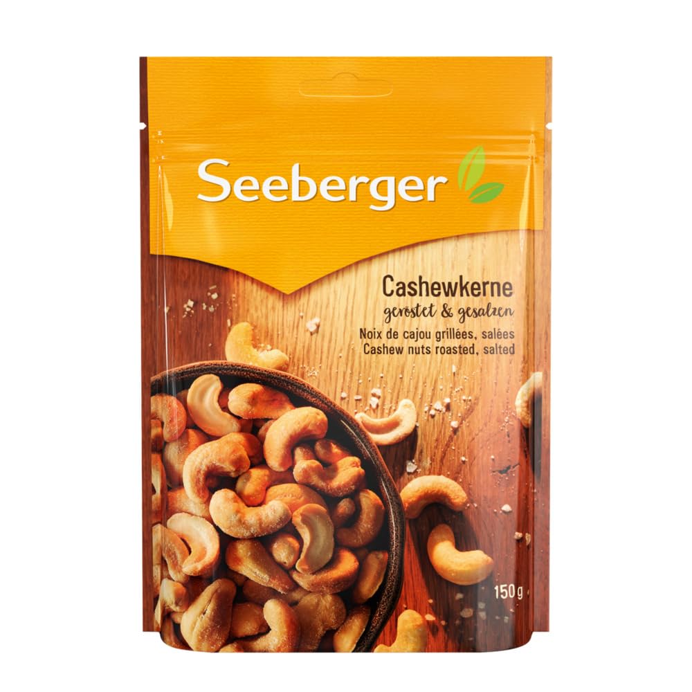 Seeberger Cashewkerne geröstet & gesalzen 5er Pack: Ganze Cashew Nüsse feinstens veredelt - knackige Kerne in guter Qualität, vega, Gesalzenn (5 x 150 g)