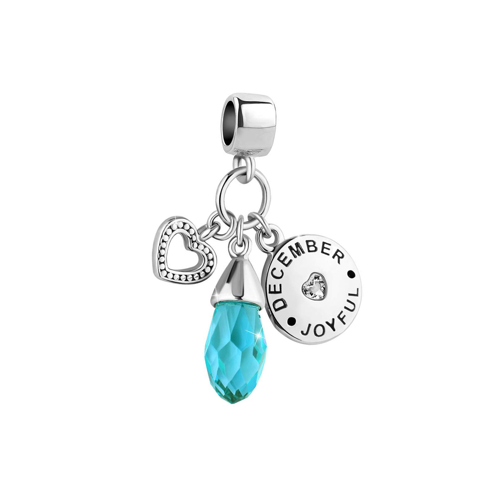 MiiFort Monthly Birthstones Love Heart Dangle Charm Compatible with Pandora Charms Moments Bracelets Birthday Cubic Zirconia