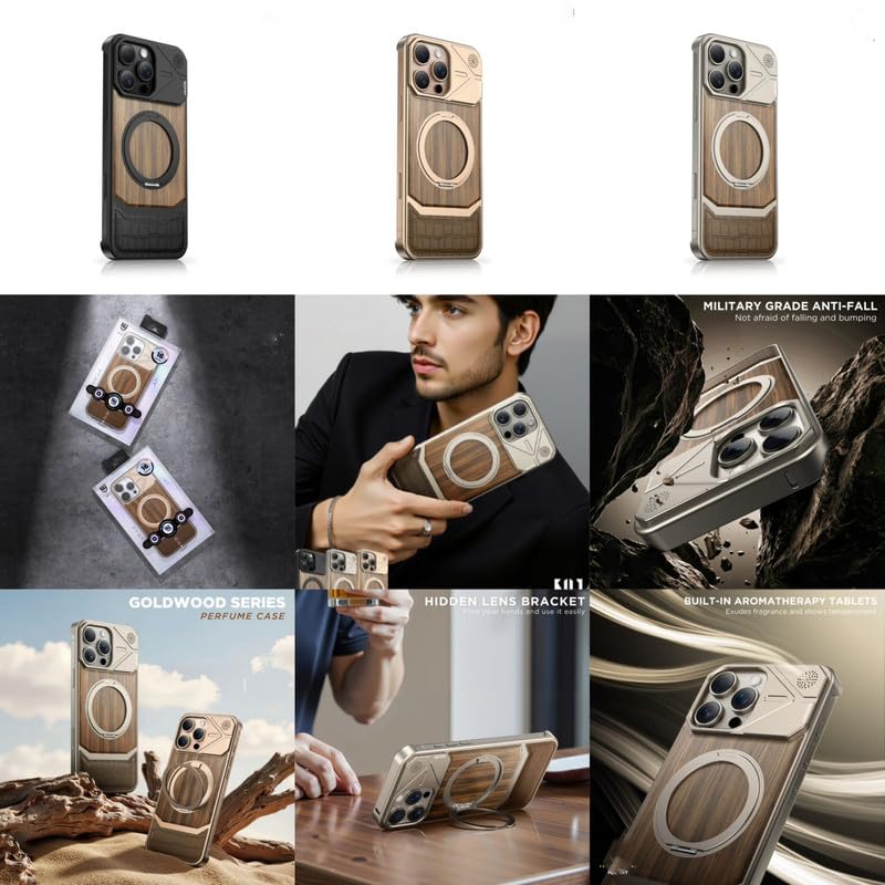 Image of Bezel-Less Slim Natural Wood & Aluminum Case Compatible with iPhone 16 Pro with Magnetic Ring |Heavy Duty Shockproof Phone Wooden Case - Silver