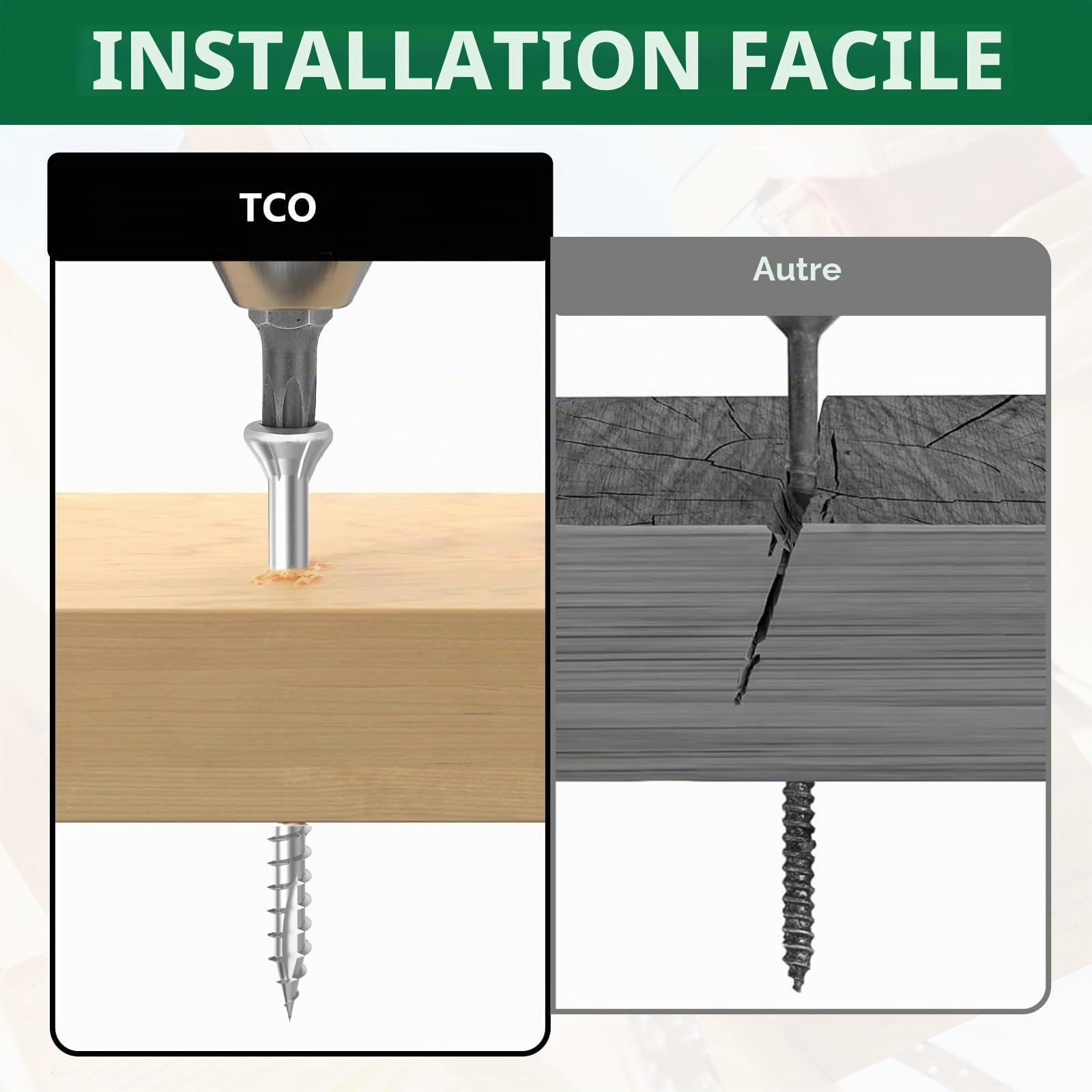 TCO - Vis pour terrasse 5x50 acier inoxydable A2-200 vis pour planches + 1 embouts T25 - Idéales pour Extérieur (construction de terrasses & en bois de construction, abris de jardin etc.)