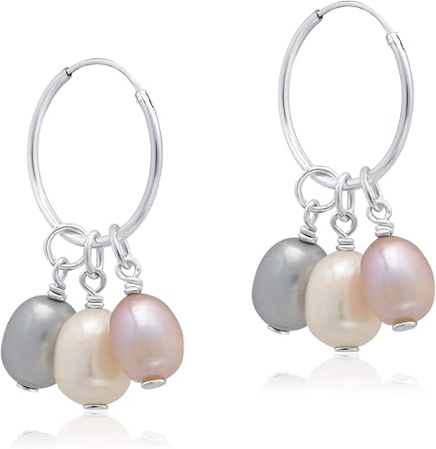 Miniatura 2 de Juego de aretes de perlas cultivadas de agua dulce de plata de ley 925, Gema Metal Piedra preciosa, Perla cultivada en agua dulce