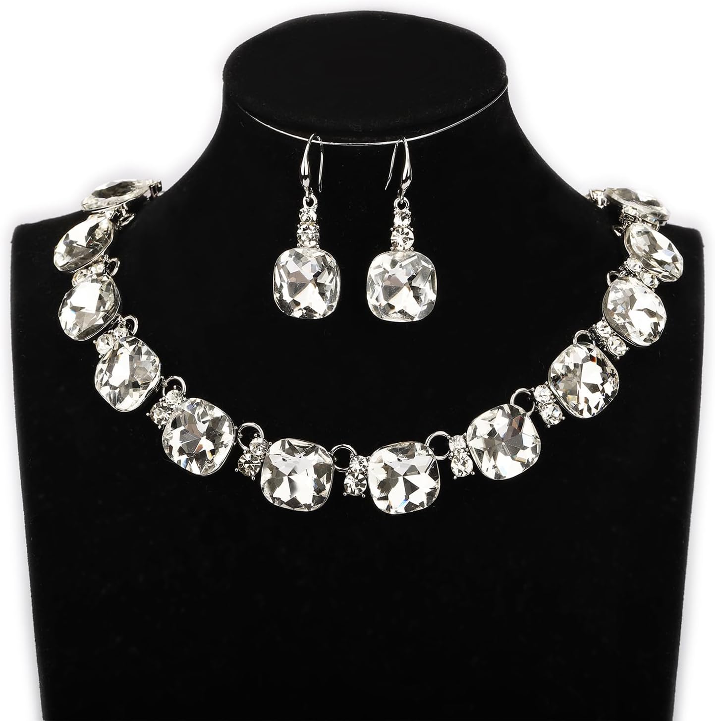 Clear Purple Austrian Crystal Wedding Bridal Jewelry Set for Brides Bridesmaid, Gemstone Statement Necklace and Earring Set Formal Prom Jewelry Set for Silver-Tone Fit With Wedding Evening Dress - Image 5