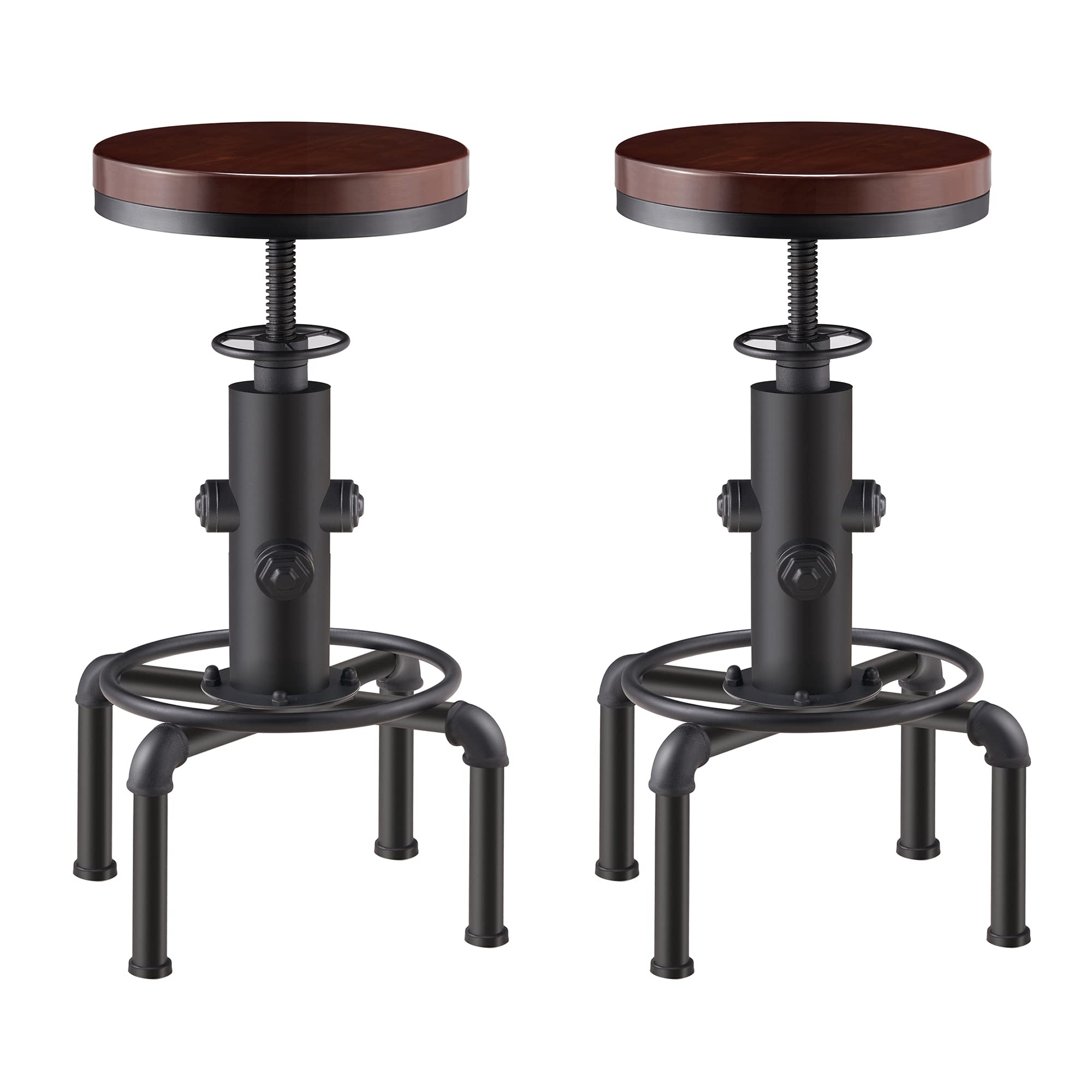 Dragosum Industrial Bar Stools Set of 2 Counter Height Bar Stools Height Adjustable Bar Chairs with Swivel Solid Wood Seat for Dining Room Kitchen Counter Bar (Red Bronze)
