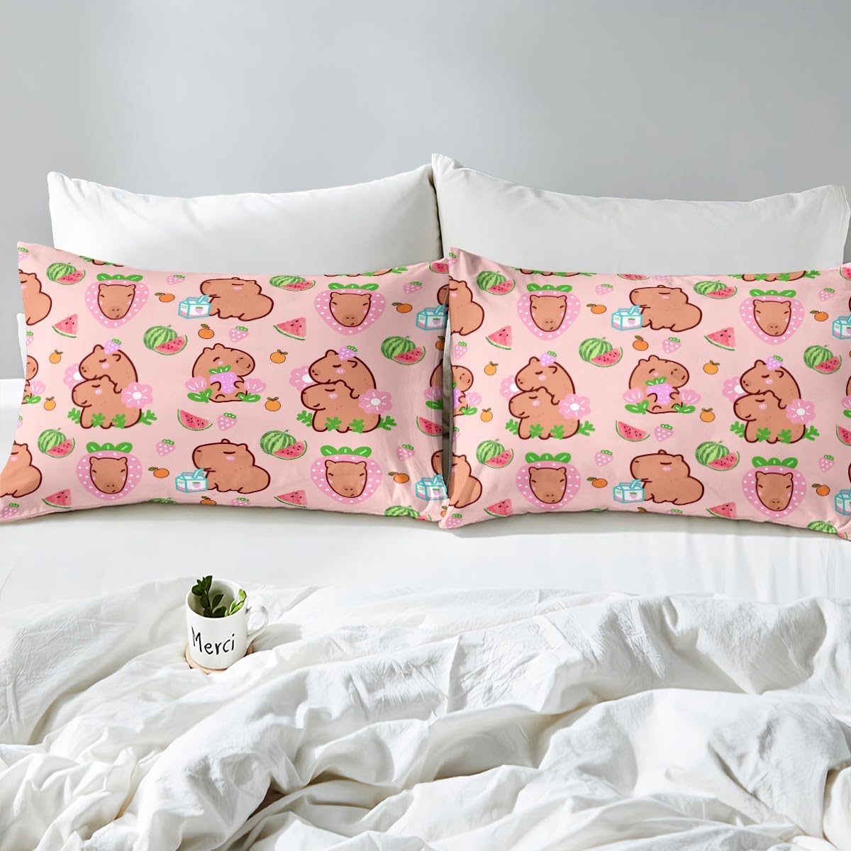 Set di biancheria da letto singolo per bambini e ragazze, con copripiumino per amanti dei capibara, decorazione per camera da letto di bambini e ragazze, copripiumino con motivo di roditori,