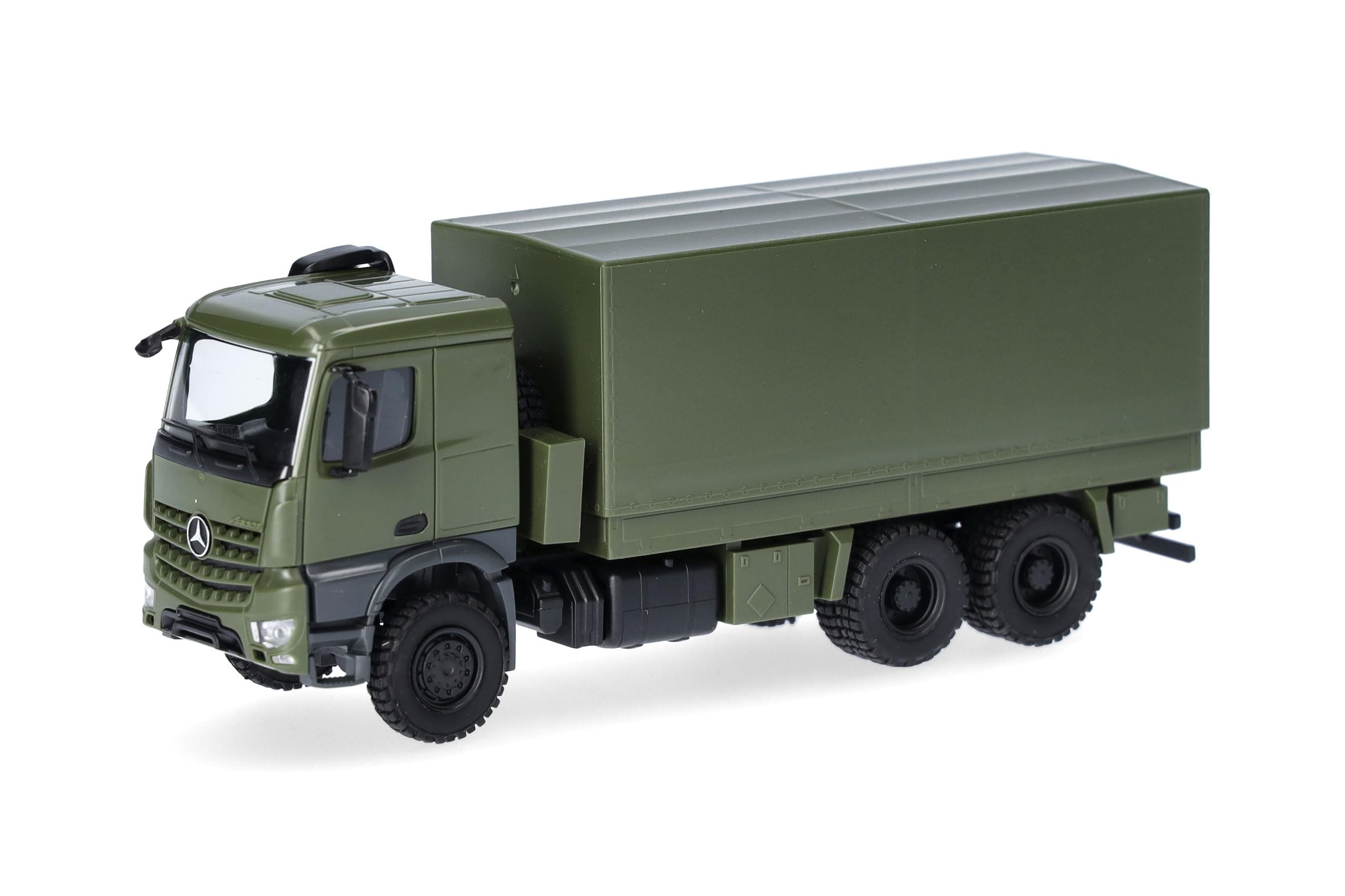Herpa Truck Model Mercedes-Benz Arocs 6x6 Flatbed/Tarpaulin, Undecorated, Miniature in 1:87 Scale, Collectible, Made in Germany, Plastic