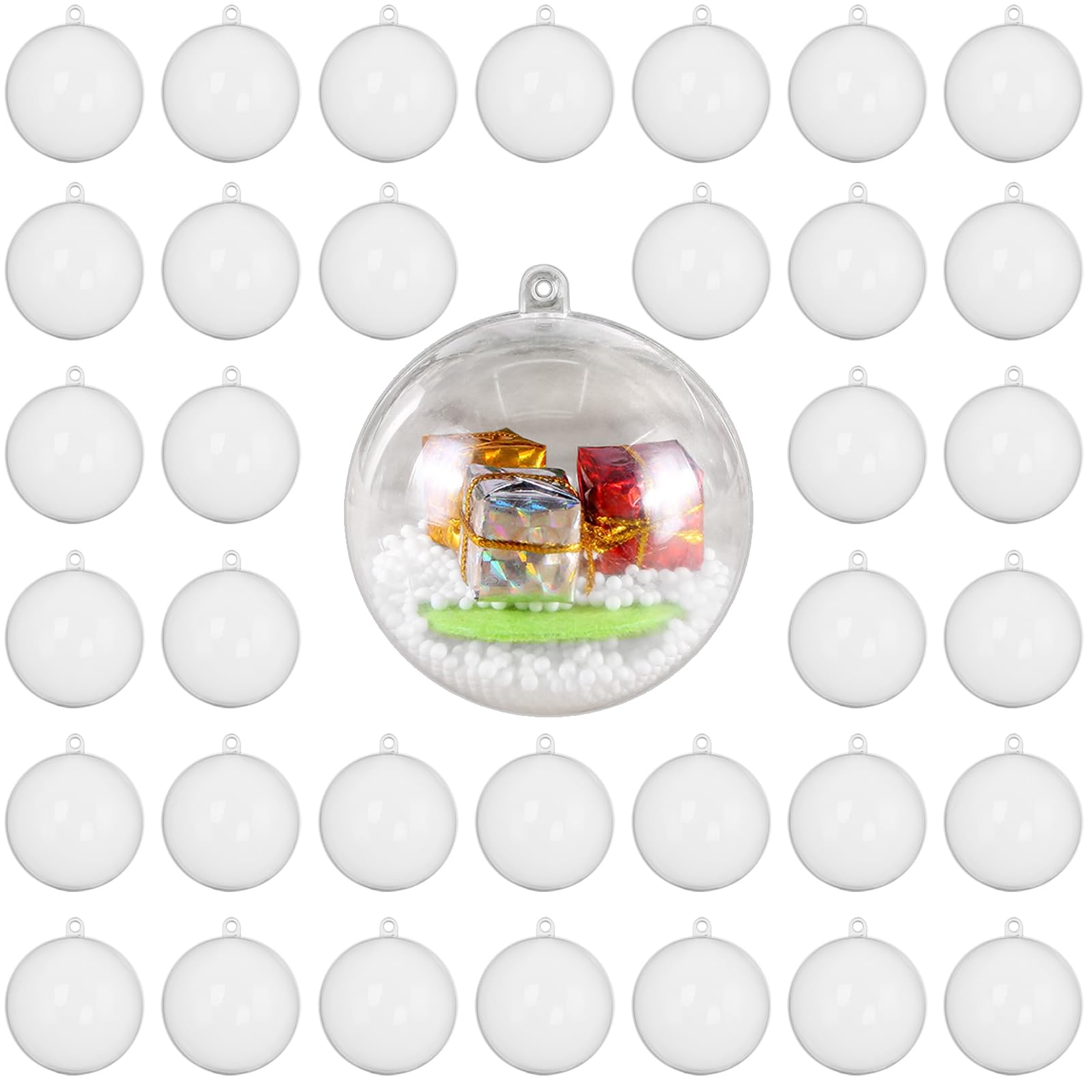 MOUYAT 60PCS 6cm Fillable Baubles, Clear Plastic Fillable Balls, Hanging Christmas Balls Ornaments for DIY, Weddings, Birthdays, Parties, Home Decor