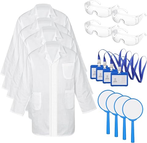 Tarpop Kids Scientist Lab Coat Costume Kit with Glasses and ID Badge