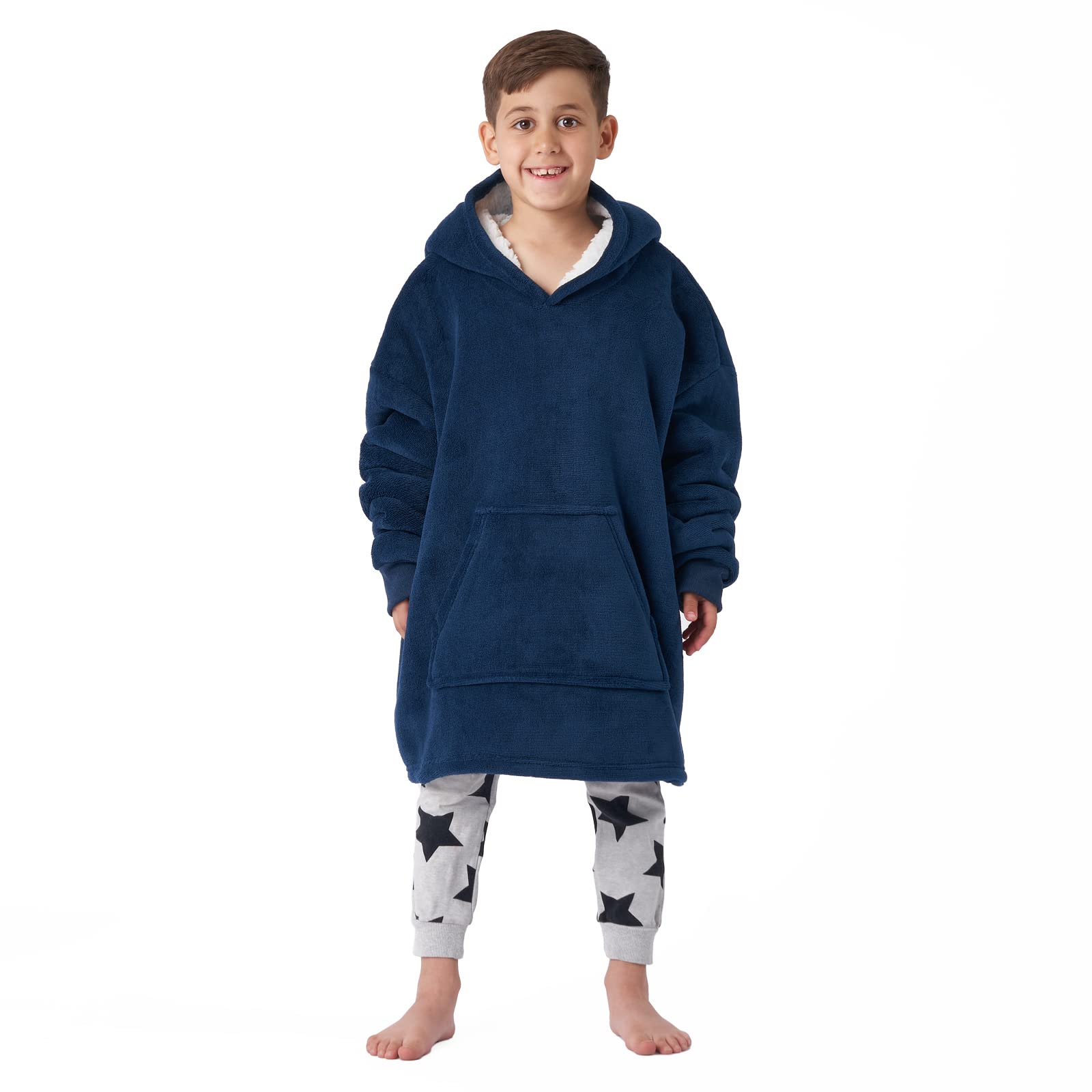 OHS Oversized Sherpa Hoodie Blanket - Navy - Fleece