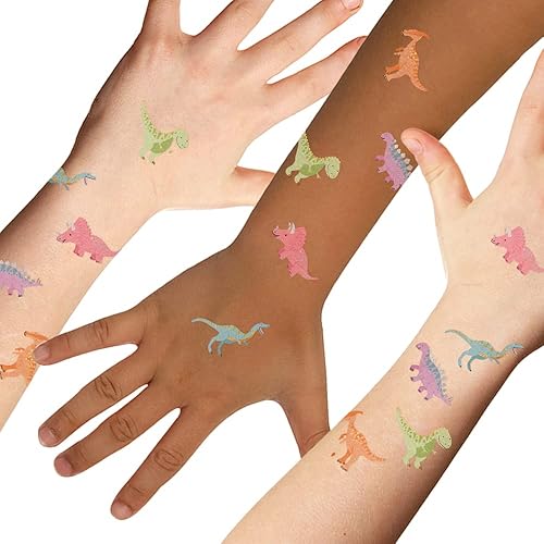 Flash Tattoos Juego variado de tatuajes de dinosaurio para niños | 25 tatuajes temporales envueltos individualmente | Suministros para fiestas de