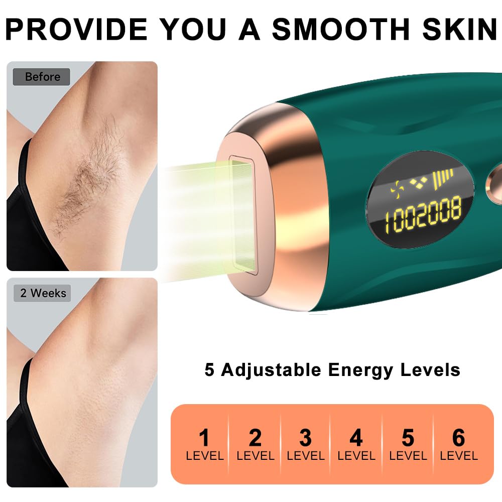 Depiladora Electrica, Depiladora Laser, Depiladora Laser IPL con Función de Enfriamiento, Depiladora indolora para cara, axilas, brazos, piernas y cuerpo (Verde)